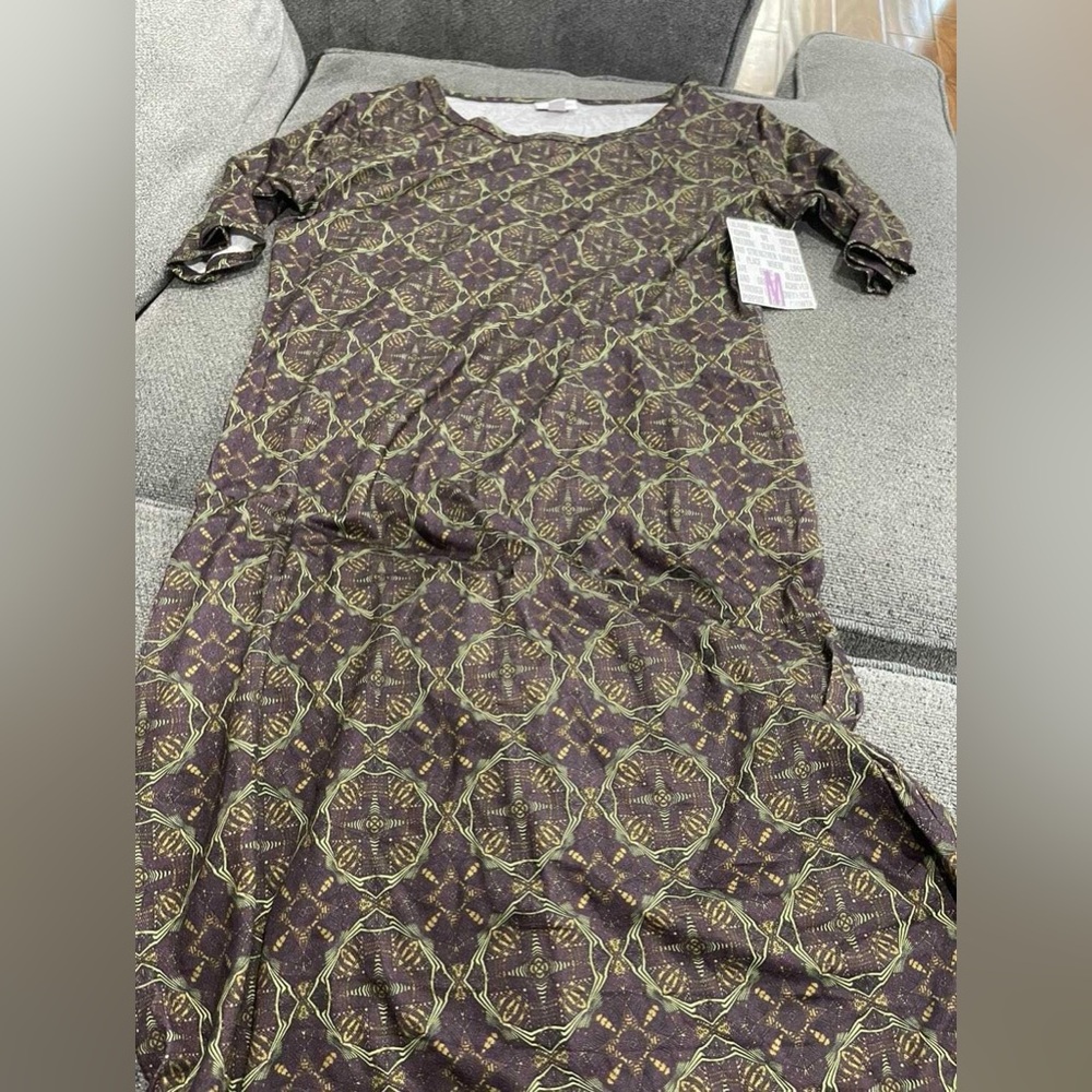LuLaRoe Purple and Gold Geometric Julia Dress